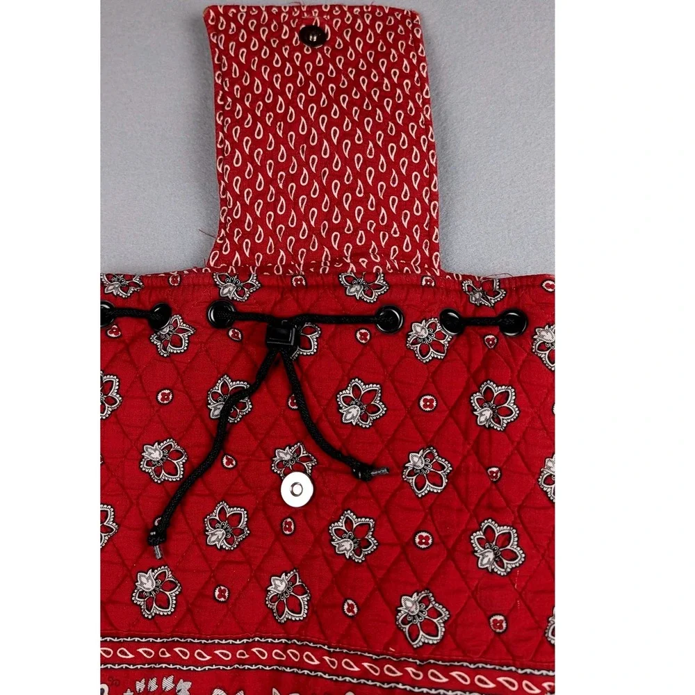 Vera Bradley Red Bandana Floral Quilted Cotton Backpack Drawstring‎ Small Bag
